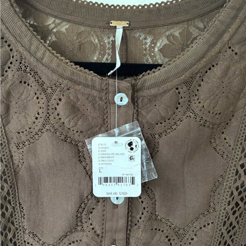 Free People Brown Lace Jae Knit top - Picture 3 of 4